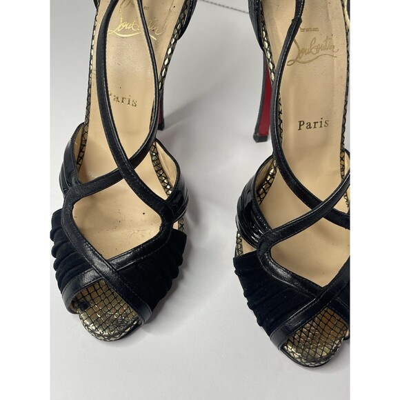 Christian Louboutin Black Leather and Suede Divinoche Peep Toe Pumps Size 39 - Picture 4 of 11